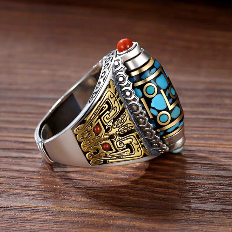 ✨Turquoise Six-character Mantra Nine-eyed Dzi Bead Ring - BUY 2 FREE SHIPPING