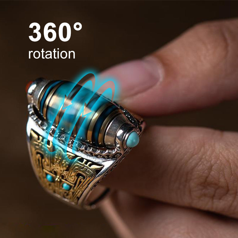 ✨Turquoise Six-character Mantra Nine-eyed Dzi Bead Ring - BUY 2 FREE SHIPPING