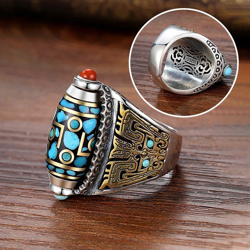 ✨Turquoise Six-character Mantra Nine-eyed Dzi Bead Ring - BUY 2 FREE SHIPPING