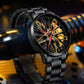 Men's 3D Rotating Skeleton Car Wheel Wrist Watch