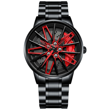 Men's 3D Rotating Skeleton Car Wheel Wrist Watch