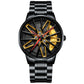 Men's 3D Rotating Skeleton Car Wheel Wrist Watch