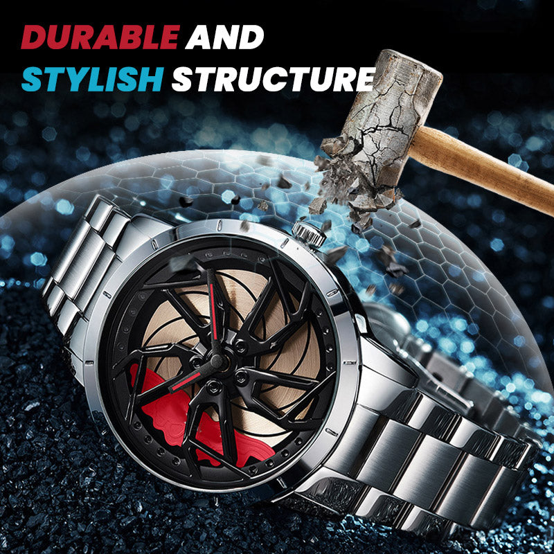 Rotating Skeleton Car Wheel Wrist Watch