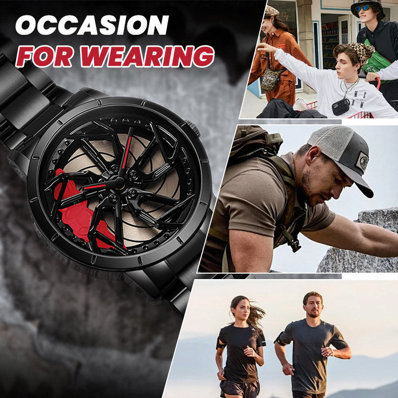 Rotating Skeleton Car Wheel Wrist Watch