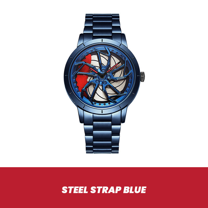 Rotating Skeleton Car Wheel Wrist Watch