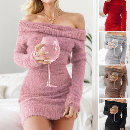 Women's Knitted Off-Shoulder Bodycon Sweater Dress