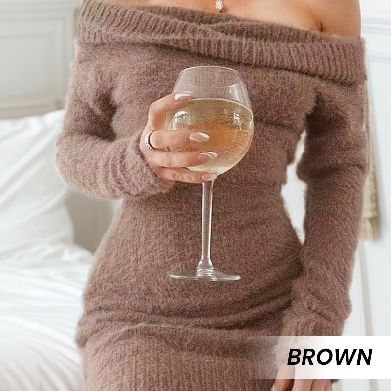 Women's Knitted Off-Shoulder Bodycon Sweater Dress