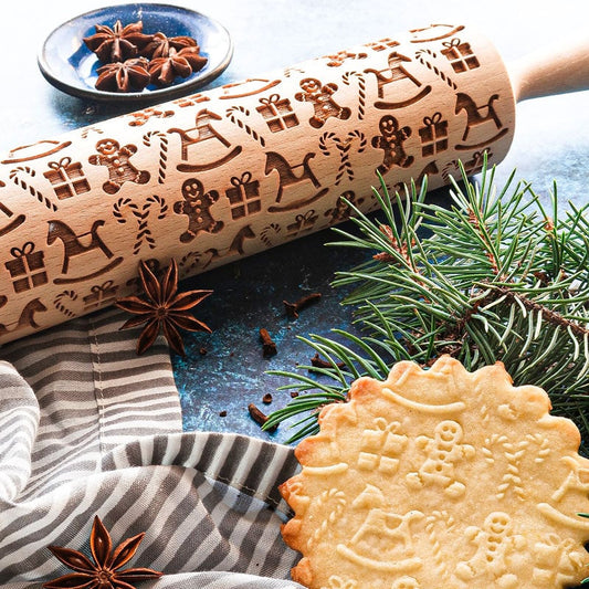 Stamp Cookies Instantly! No-Stick Engraved Beech Rolling Pin