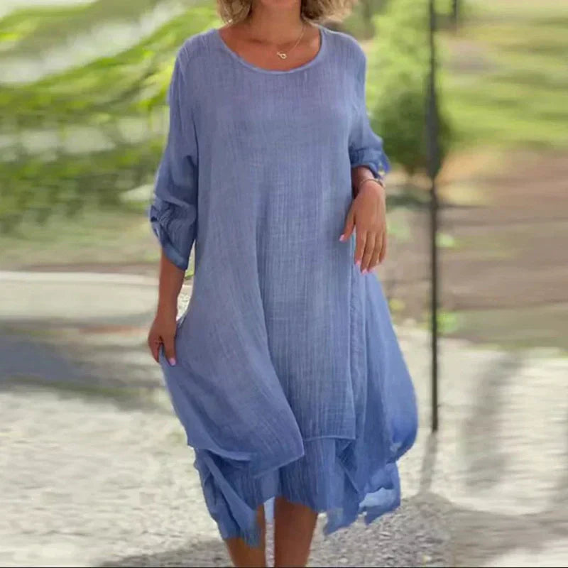 🌼Last Day Sale 49% OFF🌼Women's Elegant Solid Color Round Neck Loose Fit Dress