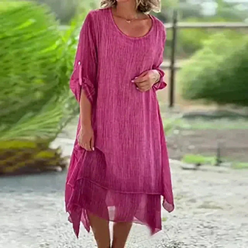 🌼Last Day Sale 49% OFF🌼Women's Elegant Solid Color Round Neck Loose Fit Dress
