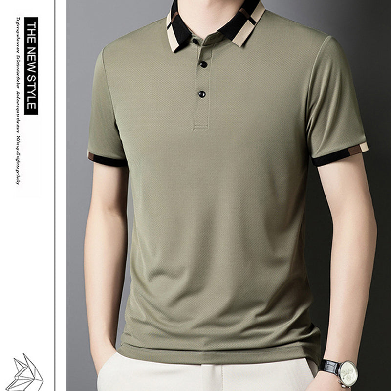 Men's Stretch Ice Silk Short Sleeve Lapel T-shirt