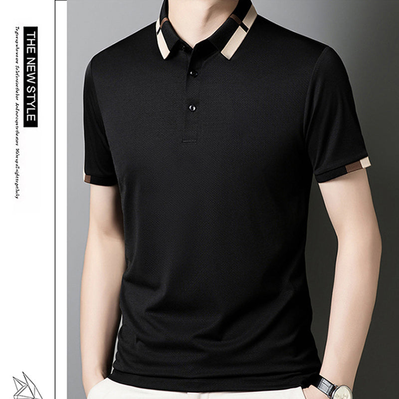 Men's Stretch Ice Silk Short Sleeve Lapel T-shirt