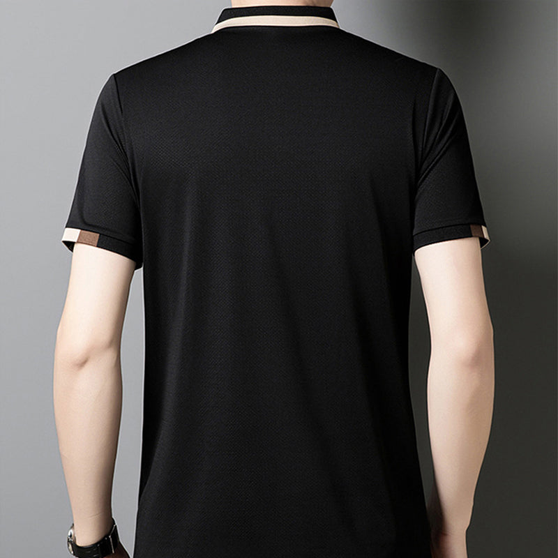 Men's Stretch Ice Silk Short Sleeve Lapel T-shirt
