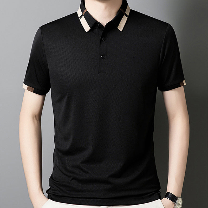 Men's Stretch Ice Silk Short Sleeve Lapel T-shirt