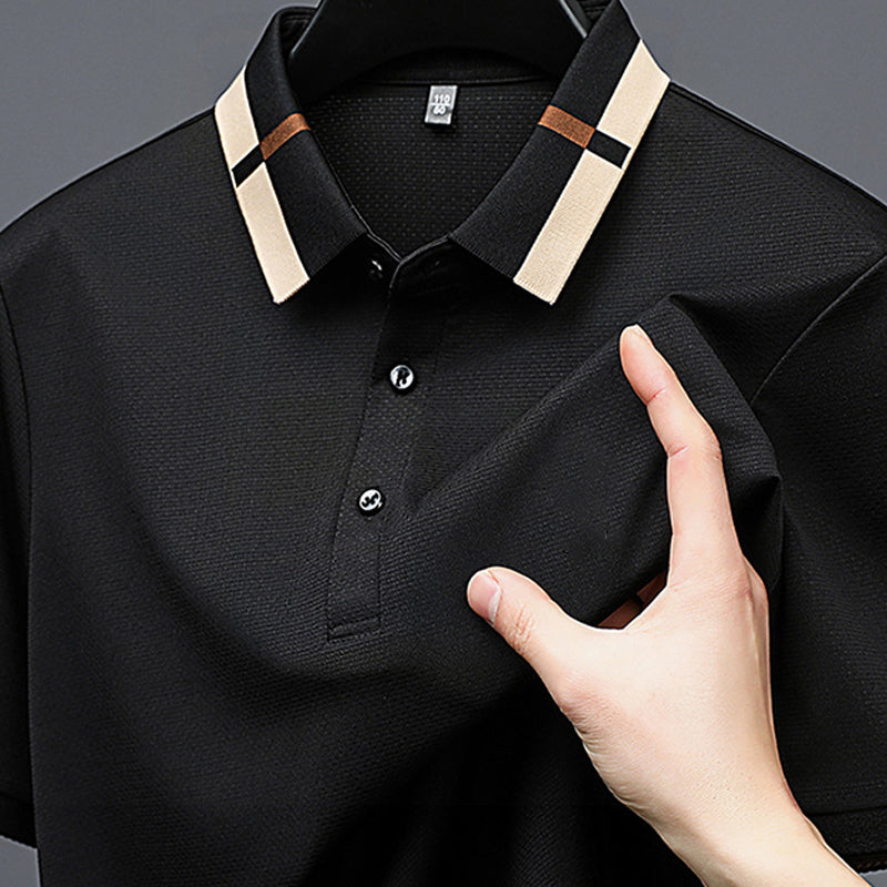 Men's Stretch Ice Silk Short Sleeve Lapel T-shirt