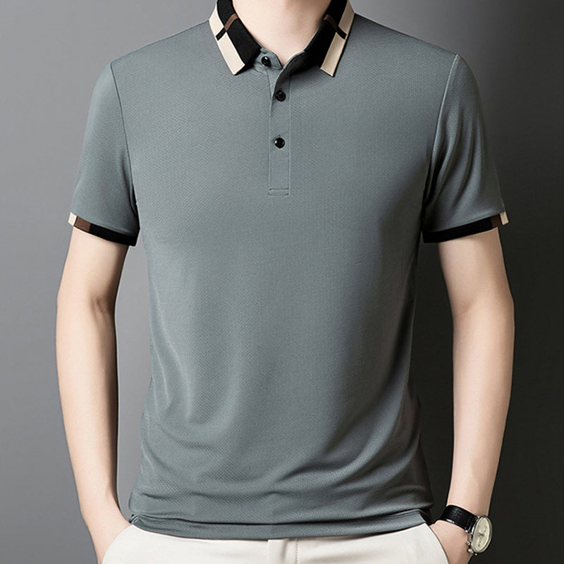 Men's Stretch Ice Silk Short Sleeve Lapel T-shirt