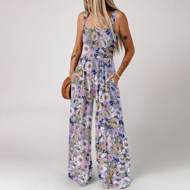 Smocked Print Jumpsuit – Wide-Leg & Flattering Fit