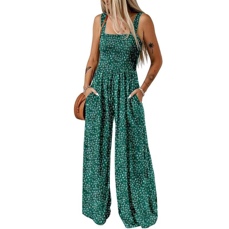 Smocked Print Jumpsuit – Wide-Leg & Flattering Fit