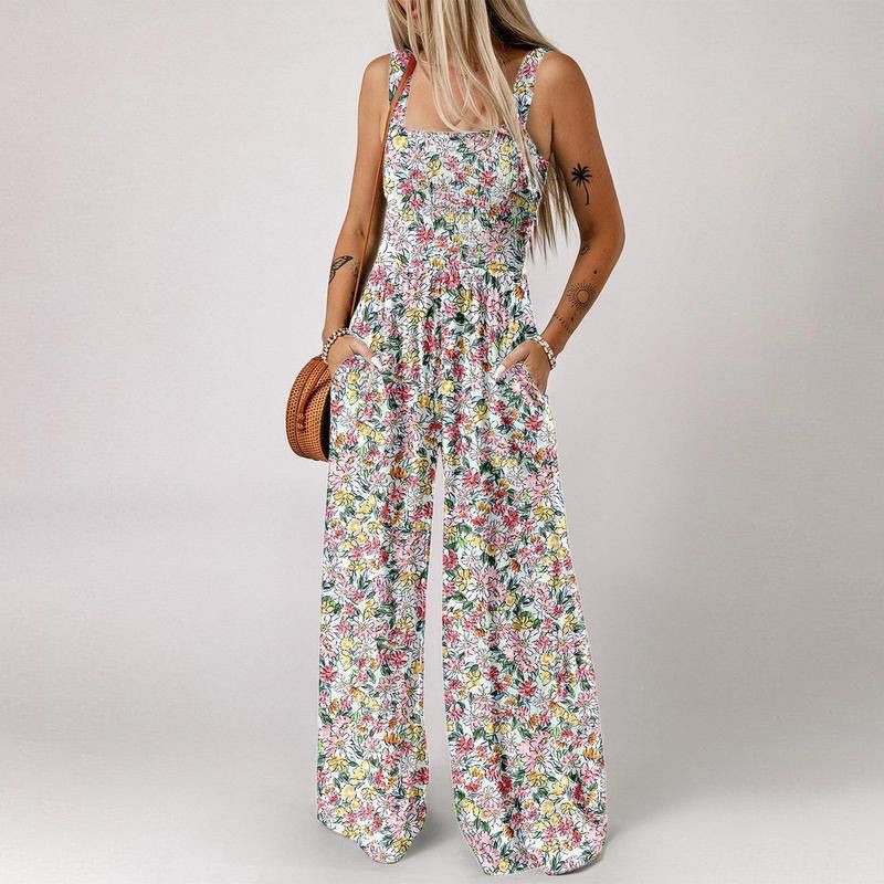 Smocked Print Jumpsuit – Wide-Leg & Flattering Fit