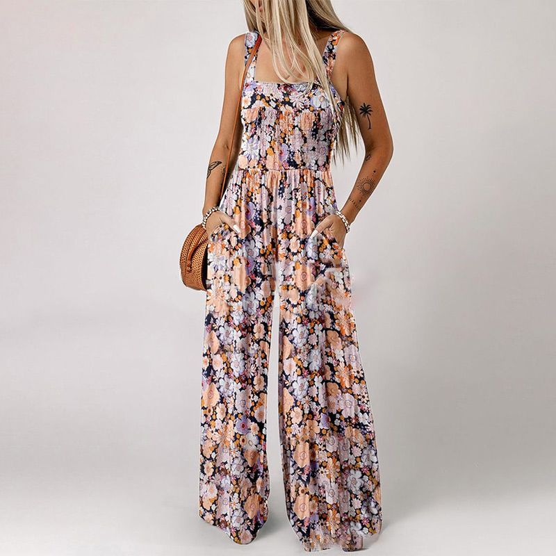 Smocked Print Jumpsuit – Wide-Leg & Flattering Fit