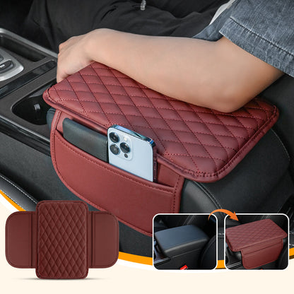 Add Armrest Comfort Instantly! PU Leather Car Cushion with Storage