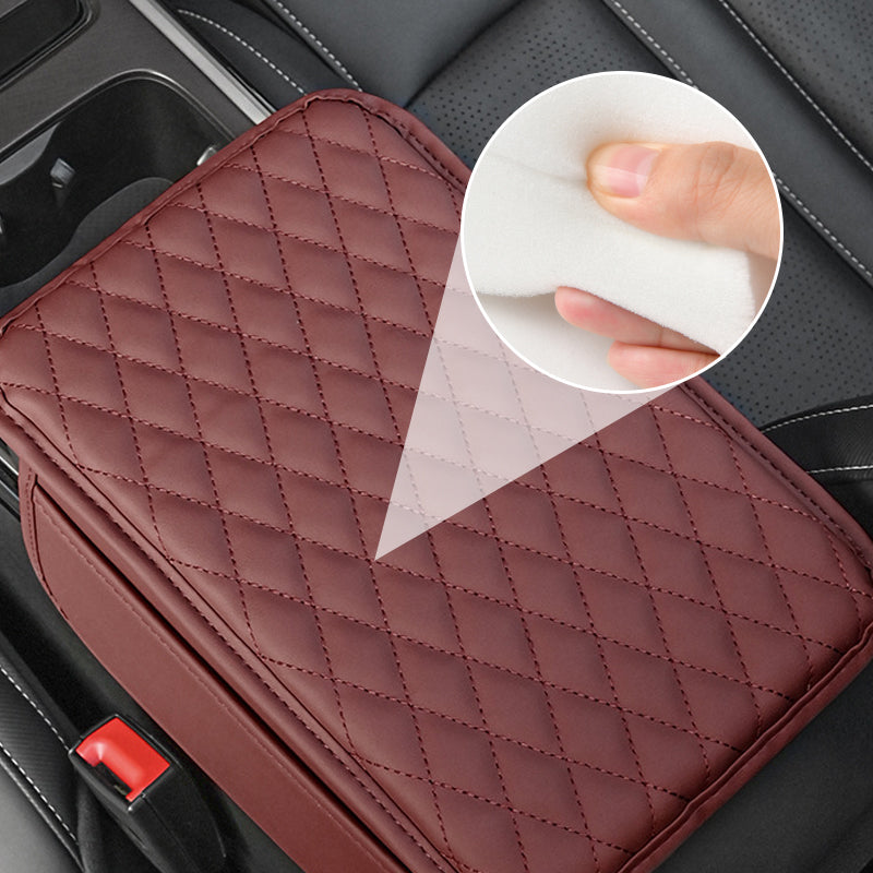 Add Armrest Comfort Instantly! PU Leather Car Cushion with Storage