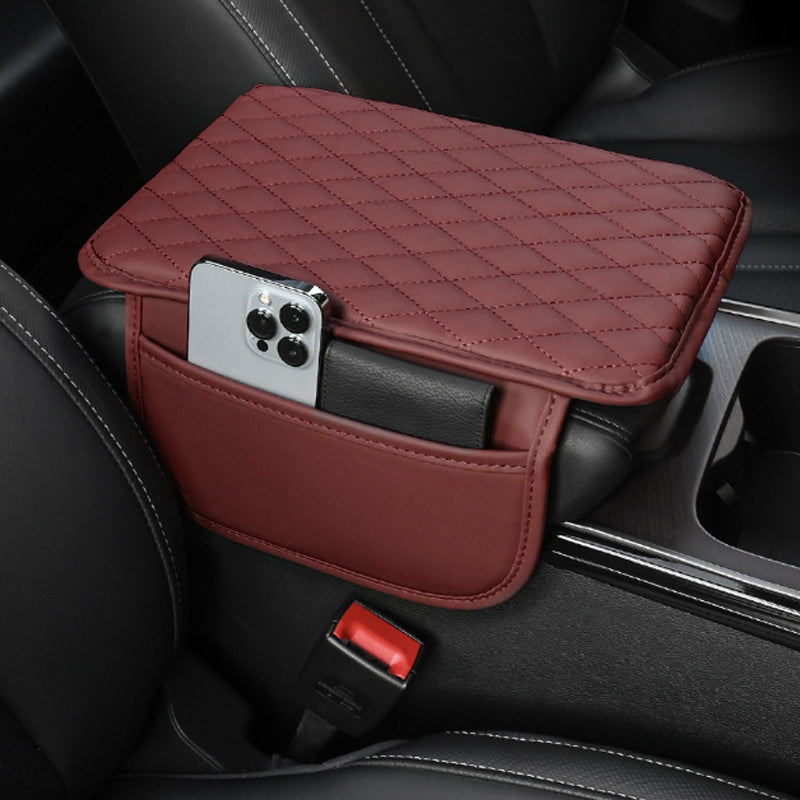 Add Armrest Comfort Instantly! PU Leather Car Cushion with Storage