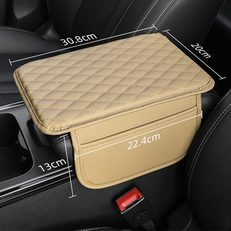 Add Armrest Comfort Instantly! PU Leather Car Cushion with Storage