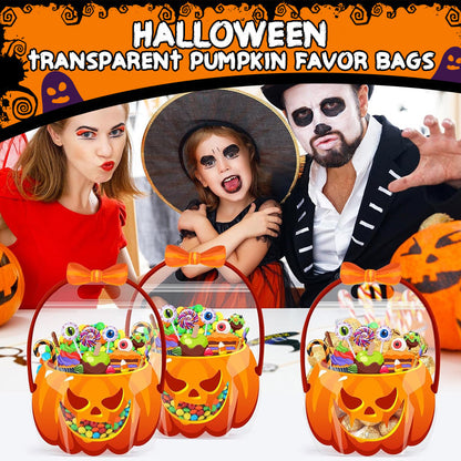 20-Pack Pumpkin Halloween Treat Bags – Resealable Clear Party Favour Bags with Handles