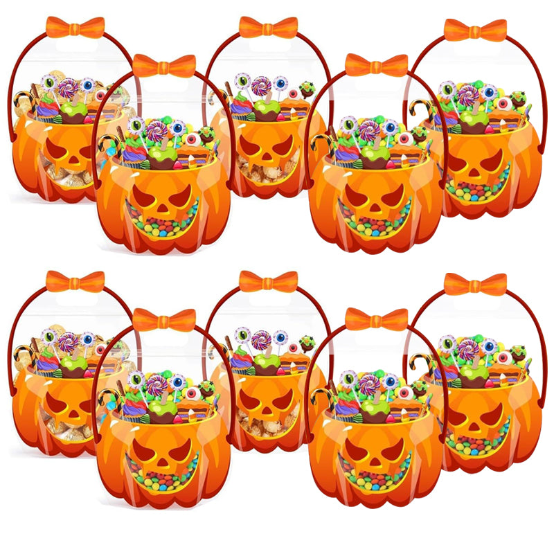 20-Pack Pumpkin Halloween Treat Bags – Resealable Clear Party Favour Bags with Handles