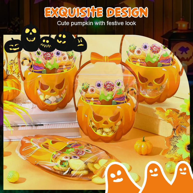 20-Pack Pumpkin Halloween Treat Bags – Resealable Clear Party Favour Bags with Handles