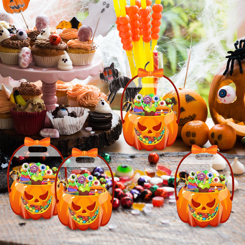 20-Pack Pumpkin Halloween Treat Bags – Resealable Clear Party Favour Bags with Handles