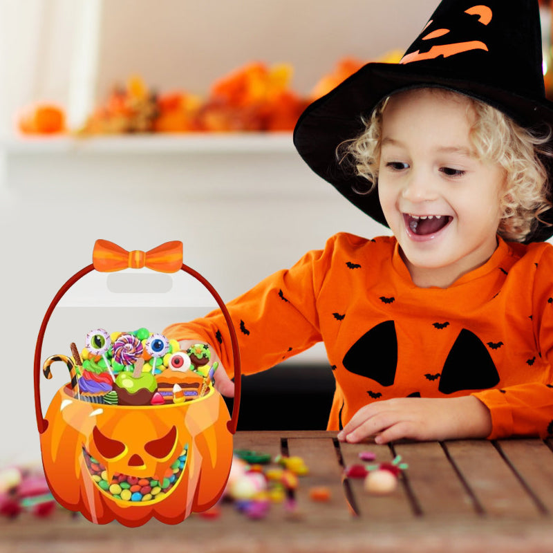 20-Pack Pumpkin Halloween Treat Bags – Resealable Clear Party Favour Bags with Handles