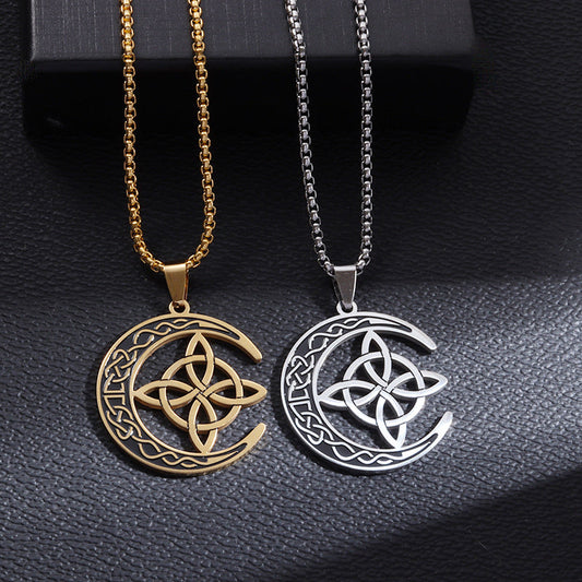 🌙HOT SALE! 🔥 Celtic Moon Pendant Necklace - Stainless Steel & Adjustable Chain, Perfect Unisex Gift for Any Occasion ✨