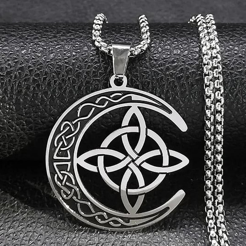 🌙HOT SALE! 🔥 Celtic Moon Pendant Necklace - Stainless Steel & Adjustable Chain, Perfect Unisex Gift for Any Occasion ✨