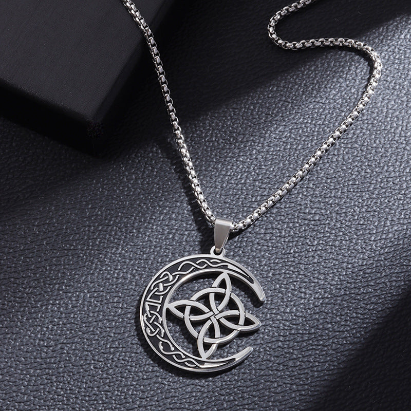 🌙HOT SALE! 🔥 Celtic Moon Pendant Necklace - Stainless Steel & Adjustable Chain, Perfect Unisex Gift for Any Occasion ✨