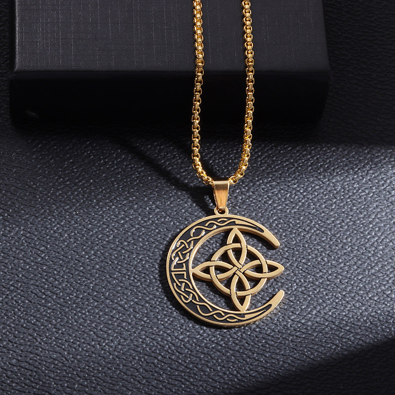 🌙HOT SALE! 🔥 Celtic Moon Pendant Necklace - Stainless Steel & Adjustable Chain, Perfect Unisex Gift for Any Occasion ✨