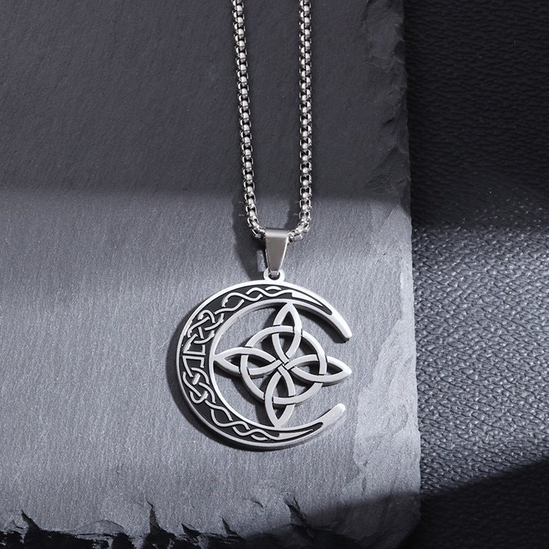 🌙HOT SALE! 🔥 Celtic Moon Pendant Necklace - Stainless Steel & Adjustable Chain, Perfect Unisex Gift for Any Occasion ✨