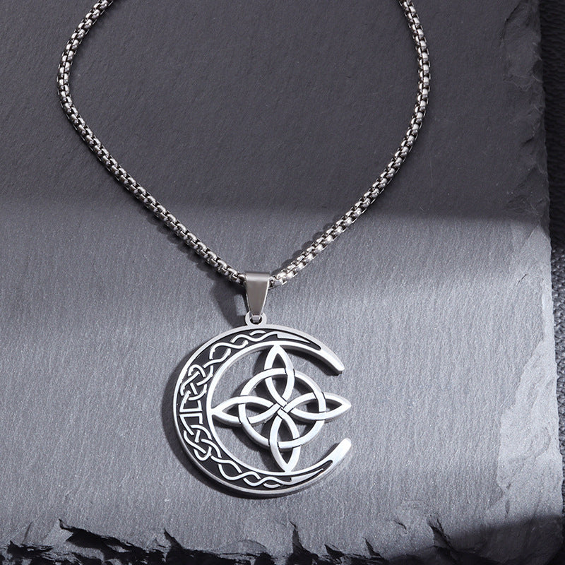 🌙HOT SALE! 🔥 Celtic Moon Pendant Necklace - Stainless Steel & Adjustable Chain, Perfect Unisex Gift for Any Occasion ✨