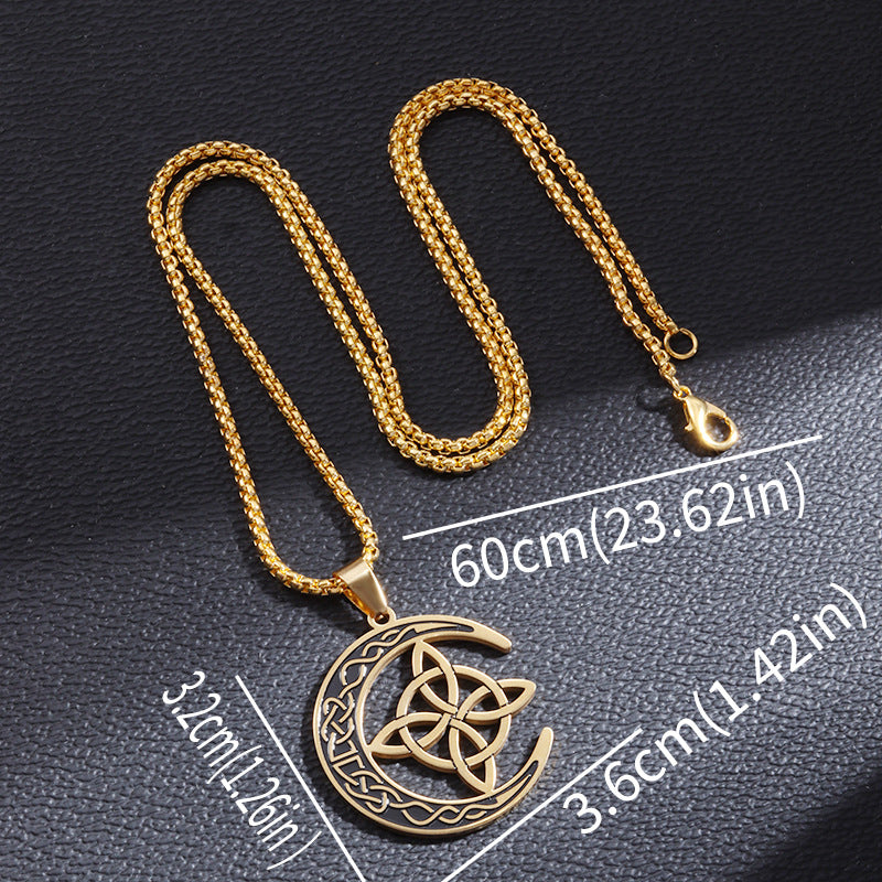 🌙HOT SALE! 🔥 Celtic Moon Pendant Necklace - Stainless Steel & Adjustable Chain, Perfect Unisex Gift for Any Occasion ✨