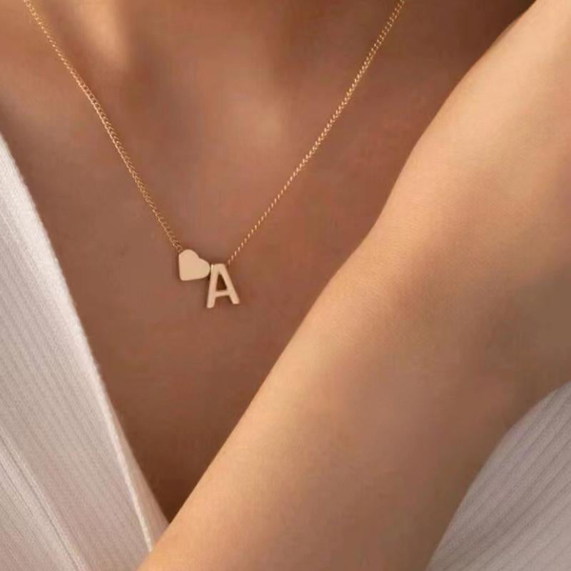 🎅Surprise price: $19.99 only!!🔥Tiny Initial Necklaces Golden Heart Letter A-Z💖