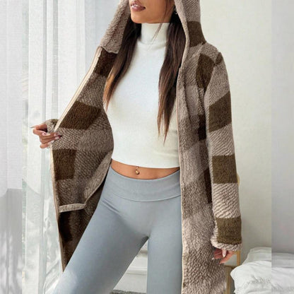 ✨FREE SHIPPING✨|🔥Hot Sale Offers-Women's Plaid Zip-Up Hooded Jacket