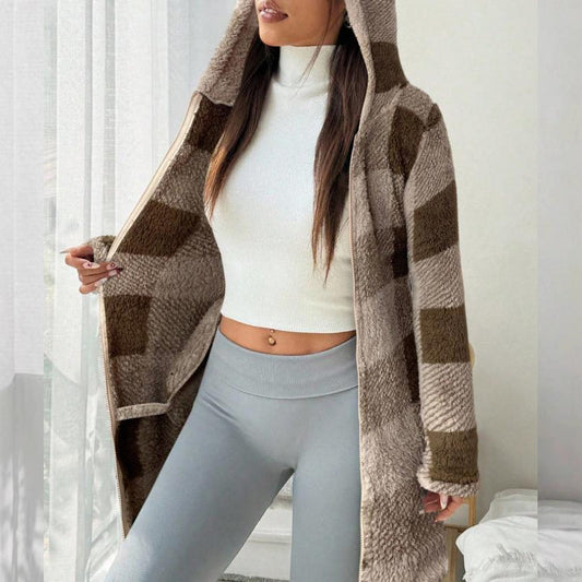 ✨FREE SHIPPING✨|🔥Hot Sale Offers-Women's Plaid Zip-Up Hooded Jacket
