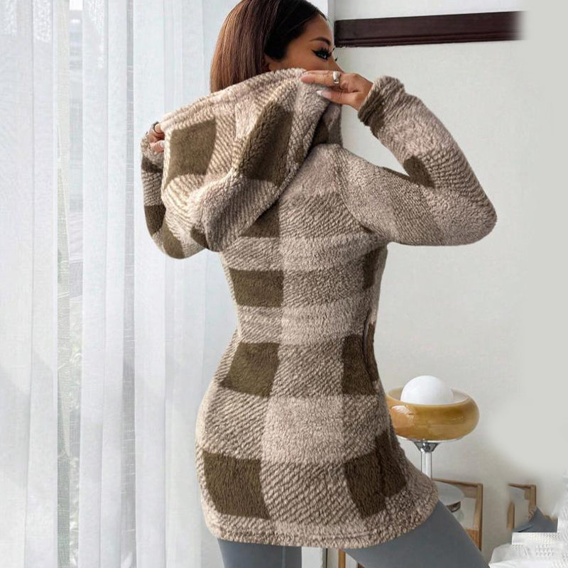✨FREE SHIPPING✨|🔥Hot Sale Offers-Women's Plaid Zip-Up Hooded Jacket