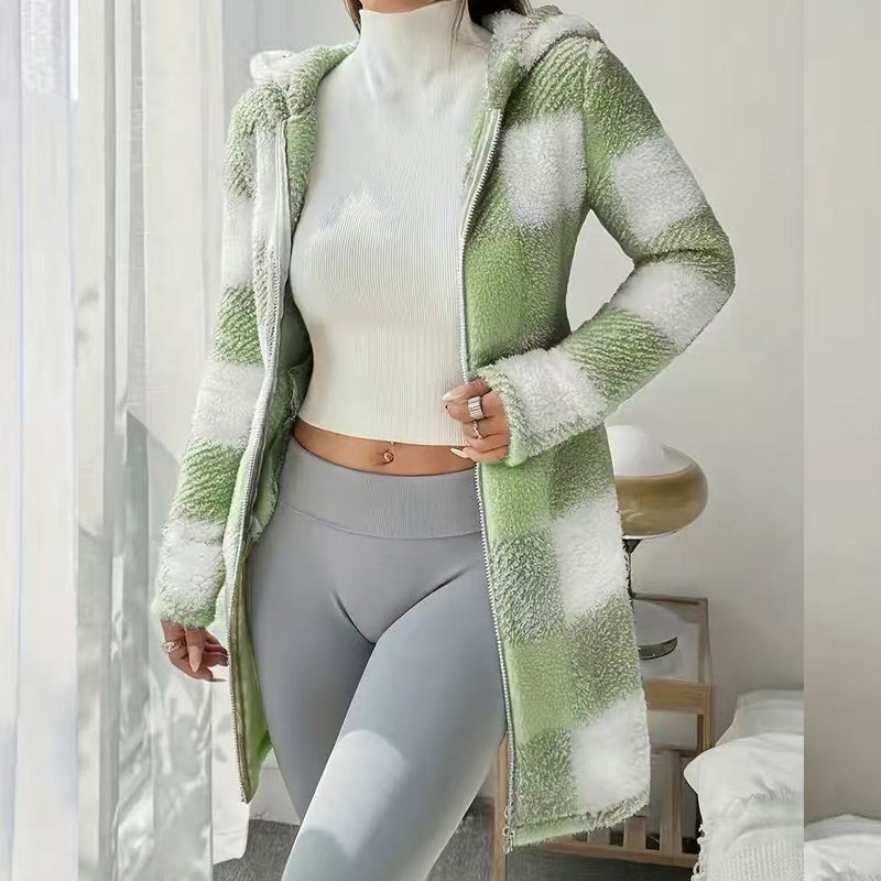 ✨FREE SHIPPING✨|🔥Hot Sale Offers-Women's Plaid Zip-Up Hooded Jacket