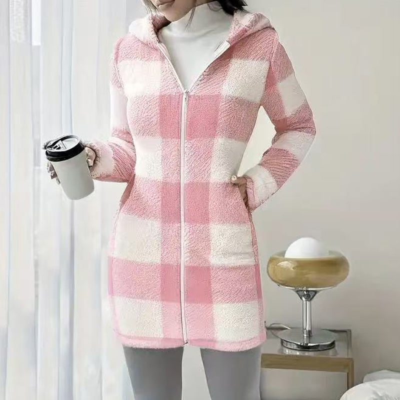 ✨FREE SHIPPING✨|🔥Hot Sale Offers-Women's Plaid Zip-Up Hooded Jacket