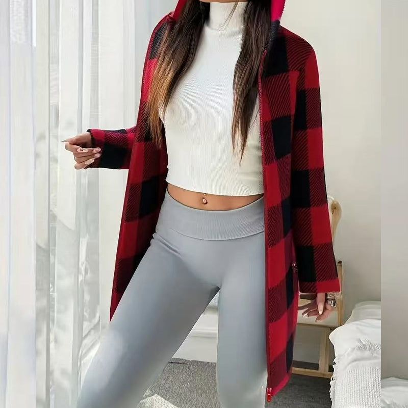 ✨FREE SHIPPING✨|🔥Hot Sale Offers-Women's Plaid Zip-Up Hooded Jacket
