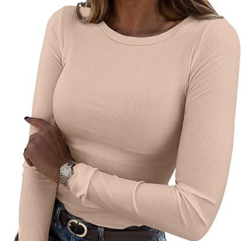 🔥Women's Solid Color Long Sleeve Round Neck Slim Top