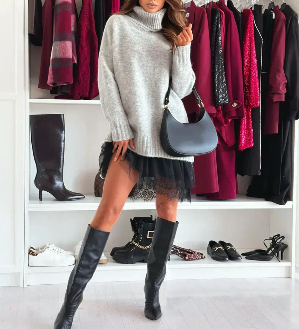 🔥40% OFF🔥Turtleneck Sweater Mini Dress Set
