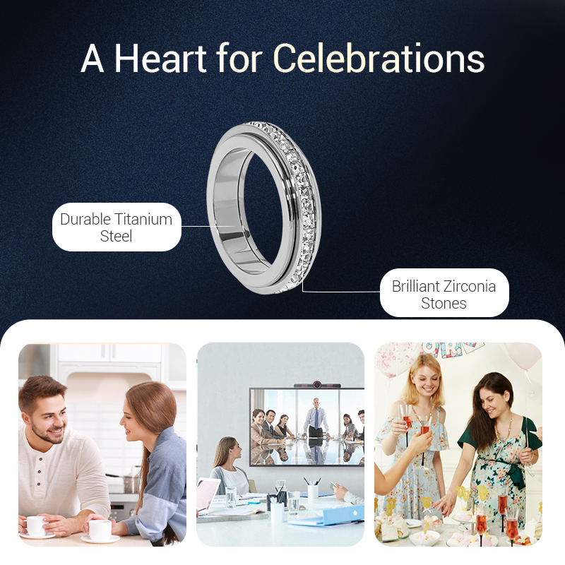 💖Titanium steel rotating spinner ring with cubic zirconia💖